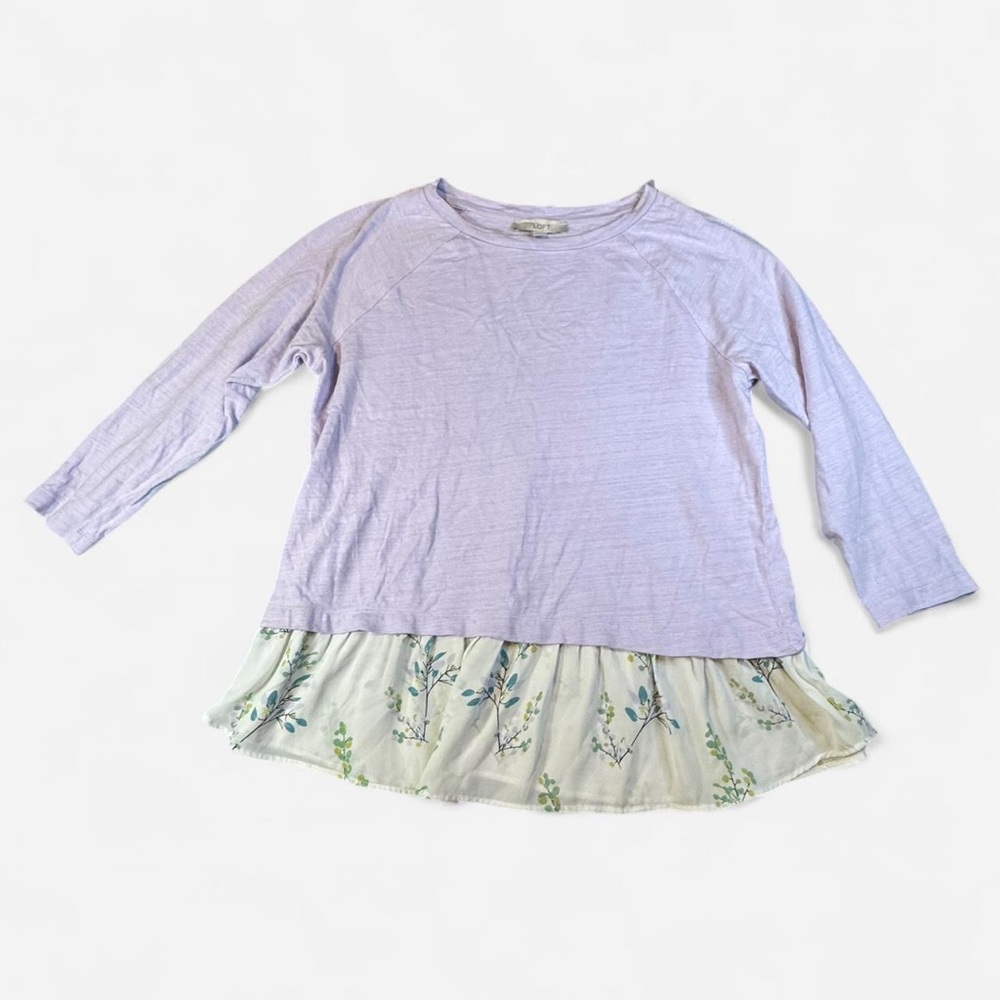 LOFT Lilac Top with Floral Hem